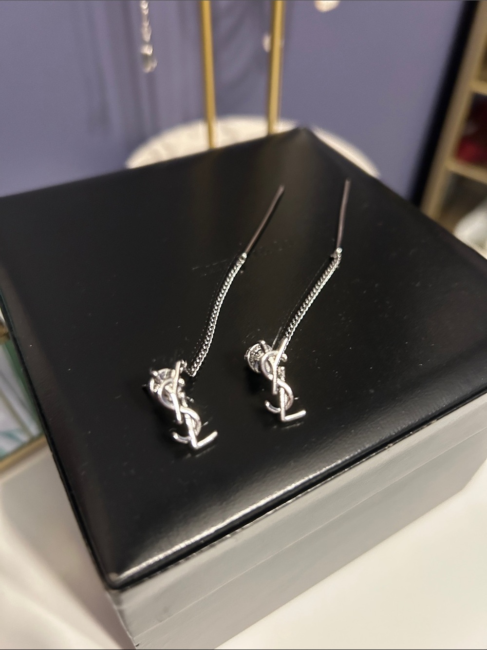 YSL Logo Earrings in Silver Tone